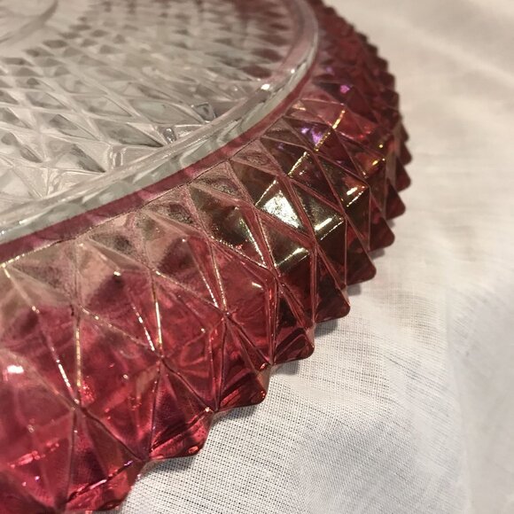Vintage Indiana Glass Diamond Cut Glass Relish Tray With Ruby Rim 3 Sections 12" - Picture 4 of 9